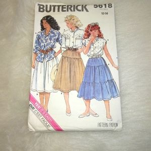 BUTTERICK 5618 Sz 12-14 Girls' loose fitting top and skirt with yoke